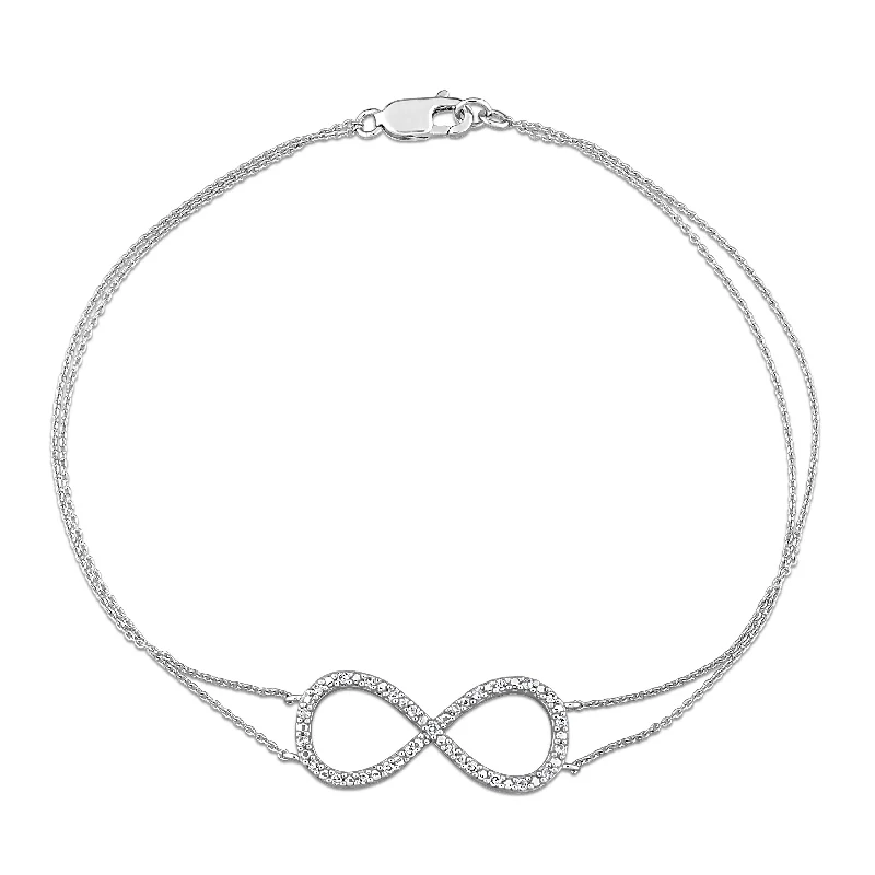 minimalist bangle bracelet -Miadora 1/10ct TDW Diamond Infinity Bar Station Chain Bracelet in 10k White Gold