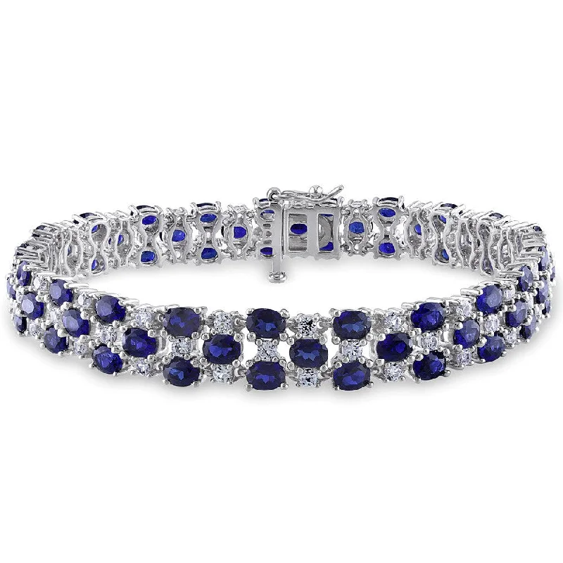 women’s luxury gold bracelet -Miadora Created Blue and White Sapphire Tennis Bracelet