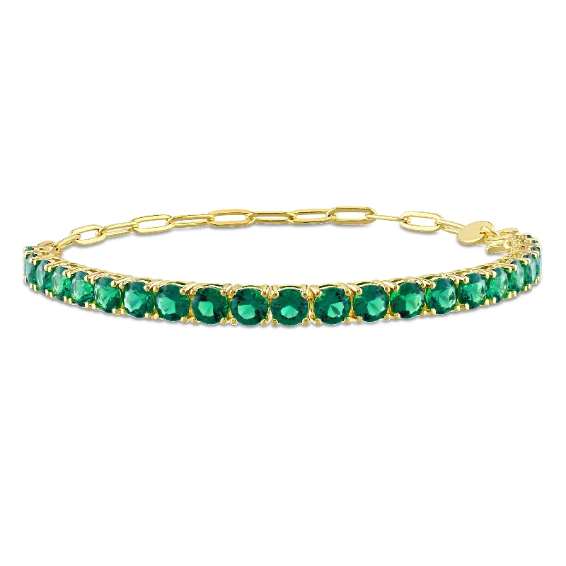 women’s sterling silver cuff bracelet -Miadora Green Cubic Zirconia Tennis Bracelet in Yellow Plated Sterling Silver