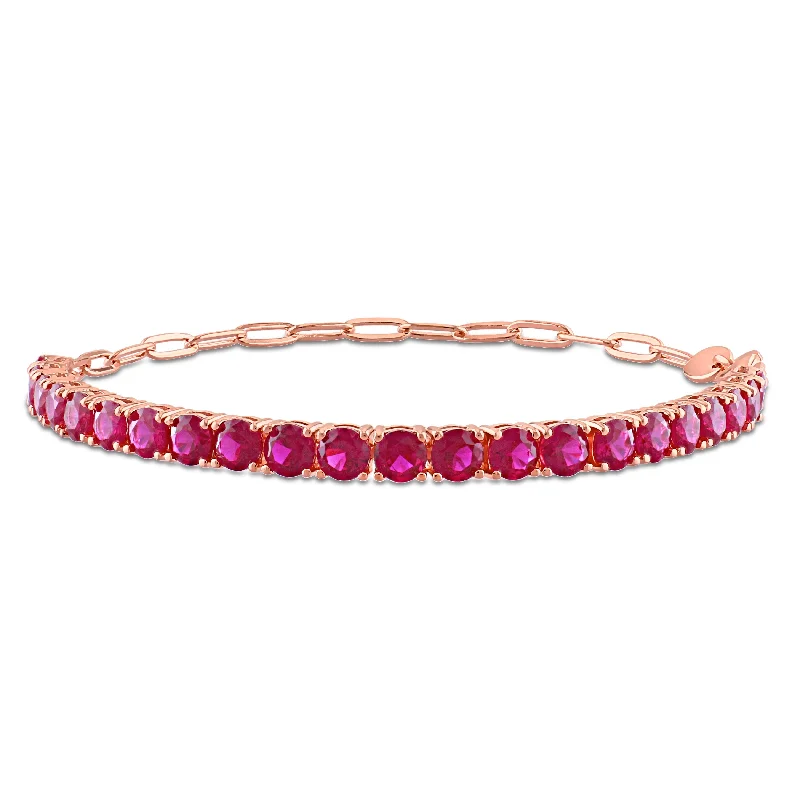 trendy chain bracelet for men -Miadora Red Cubic Zirconia Tennis Bracelet in Rose Plated Sterling Silver