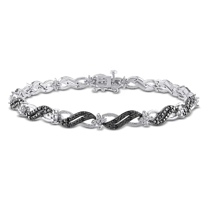 stylish link bracelet for men -Miadora Sterling Silver 1/4ct TDW Black Diamond Infinity Bracelet