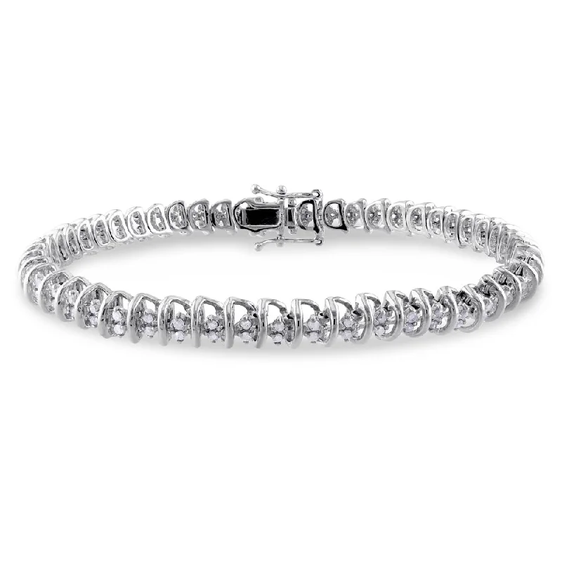 gemstone healing bracelet for women -Miadora Sterling Silver 1ct TDW Diamond Spiral Tennis Bracelet - White