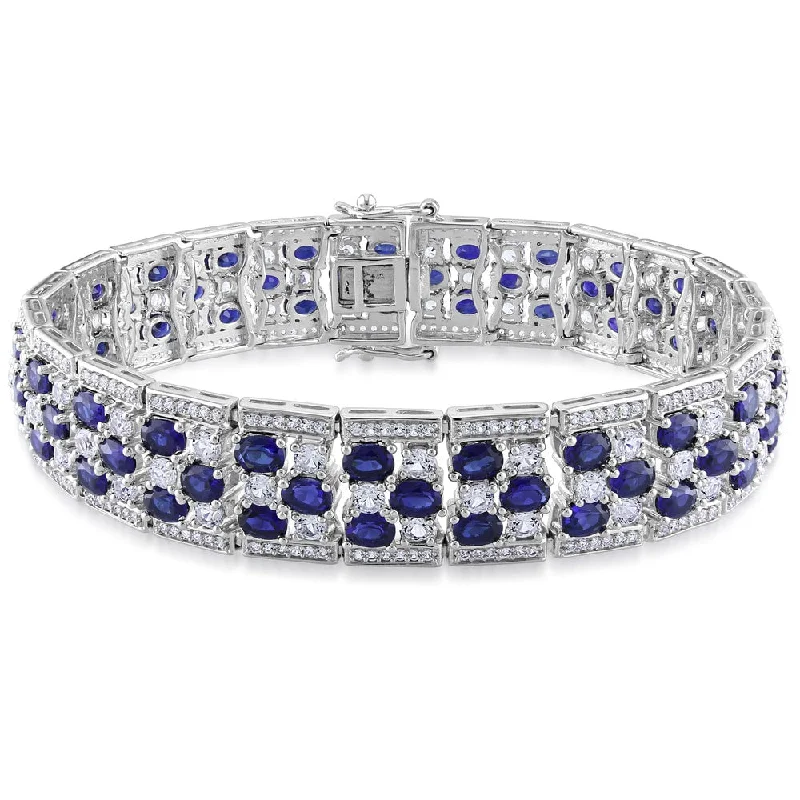 boho layered bracelet for women -Miadora Sterling Silver Created Blue and and Created White Sapphire Tennis Bracelet