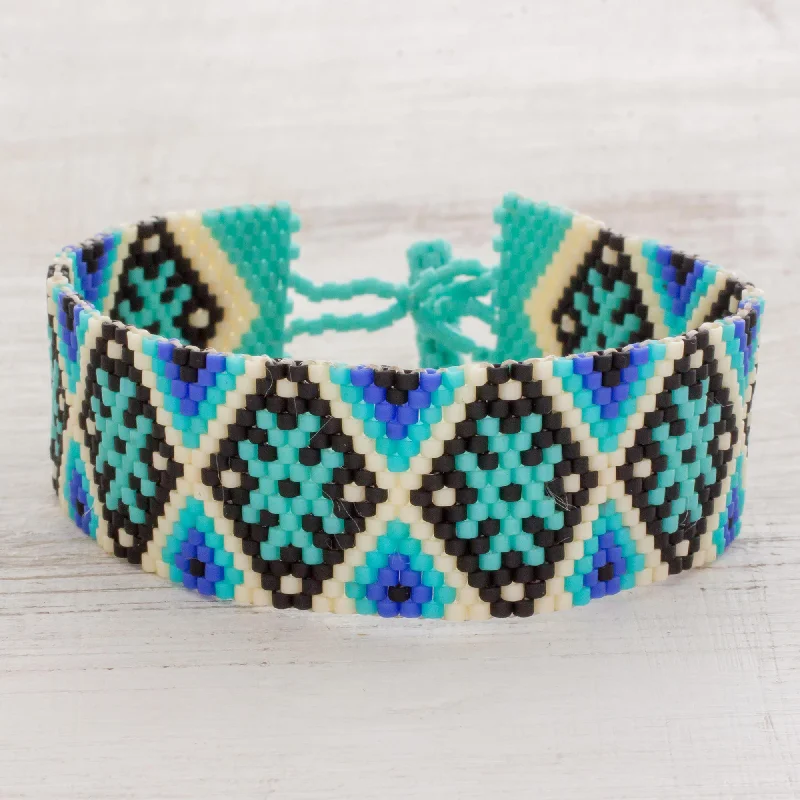 multi-layer charm bracelet set -Sea Stars Blue and Black Geometric Beaded Wristband Bracelet