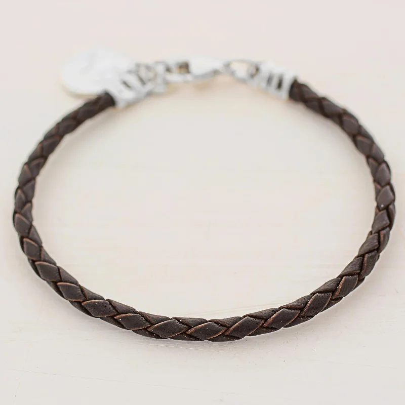 healing bracelet for wellness -Walk of Life in Brown Fine Silver Brown Leather Charm Wristband Bracelet Guatemala