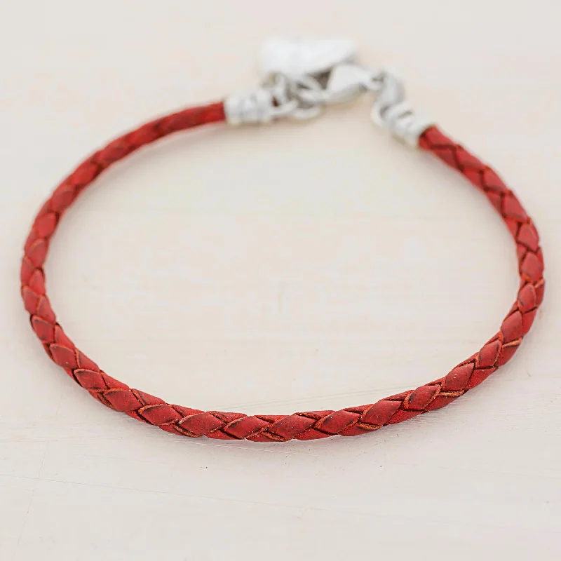 stylish link bracelet for men -Walk of Life in Red 999 Silver Red Leather Charm Wristband Bracelet Guatemala