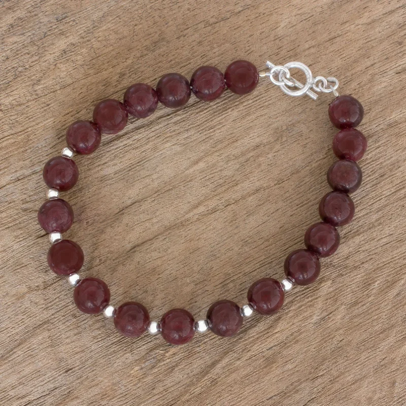 gold chain bracelet for men -Wink of Light Garnet and Sterling Silver Beaded Bracelet from Guatemala