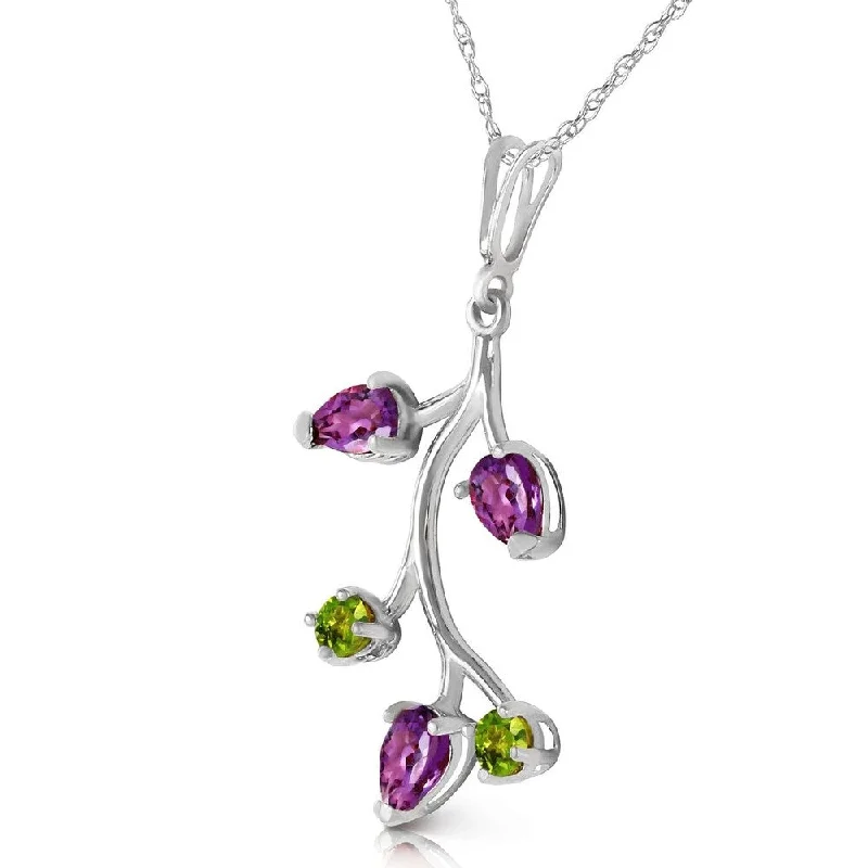 delicate pearl necklace for bridesmaids -0.95 Carat 14K Solid White Gold Done It All Amethyst Peridot Necklace