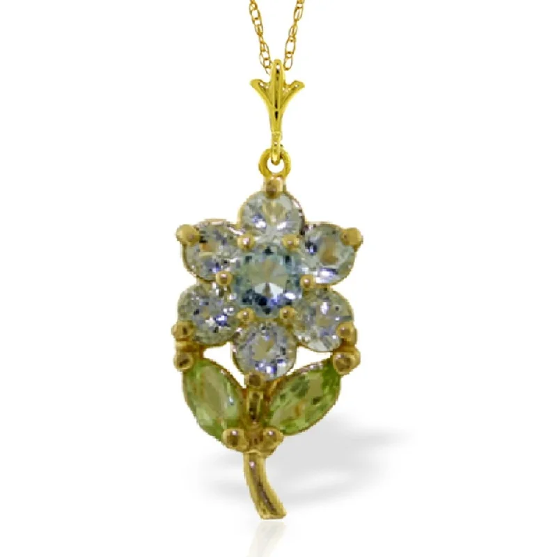 trendy choker necklace for women -1.06 Carat 14K Gold Flower Necklace Aquamarine Peridot