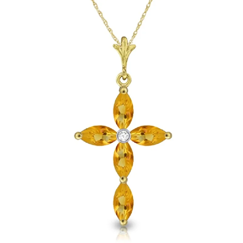 trendy crystal necklace for women -1.23 Carat 14K Gold Necklace Natural Diamond Citrine