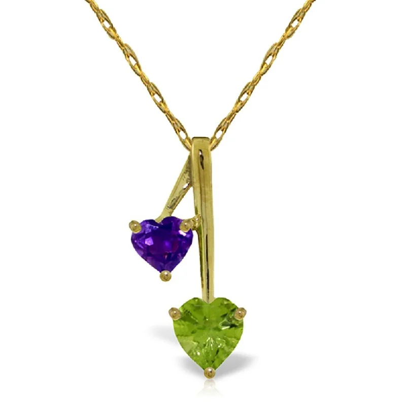 multi-stone pendant necklace for women -1.4 Carat 14K Gold Hearts Necklace Natural Amethyst Peridot