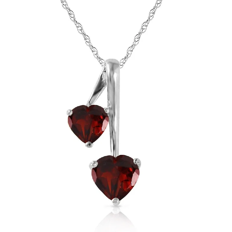 rose gold pendant necklace for layering -1.4 Carat 14K White Gold Hearts Necklace Natural Garnet