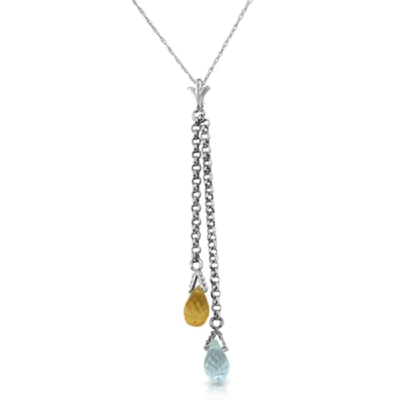 vintage gold pendant necklace for women -1.4 CTW 14K Solid White Gold Necklace Blue Topaz And Citrine