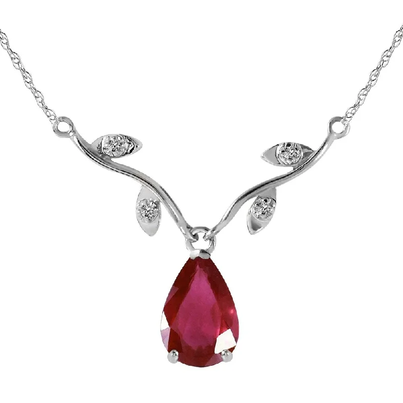 custom engraved bar necklace for women -1.52 Carat 14K White Gold Rosebud Ruby Diamond Necklace