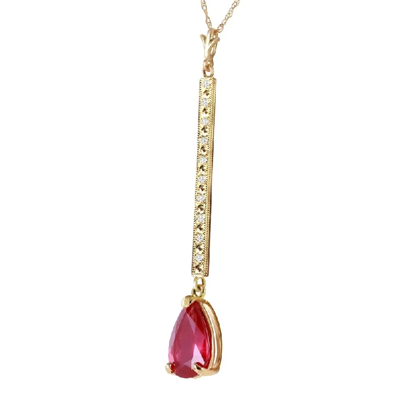 silver bar necklace for layering -1.8 Carat 14K Solid Gold Necklace Diamond Ruby