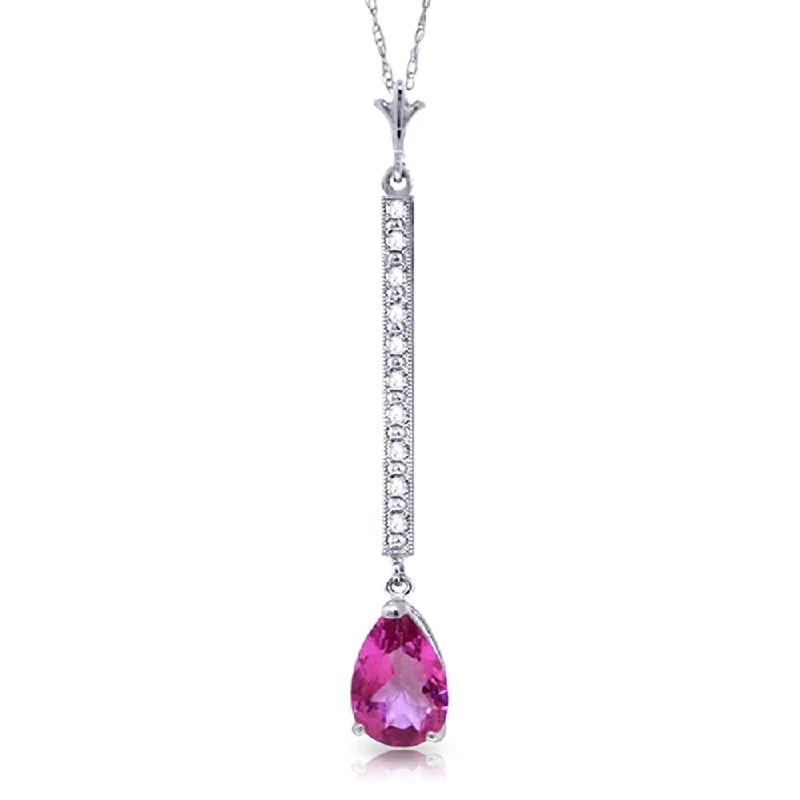 layered pearl necklace for brides -1.8 Carat 14K Solid White Gold Necklace Diamond Pink Topaz