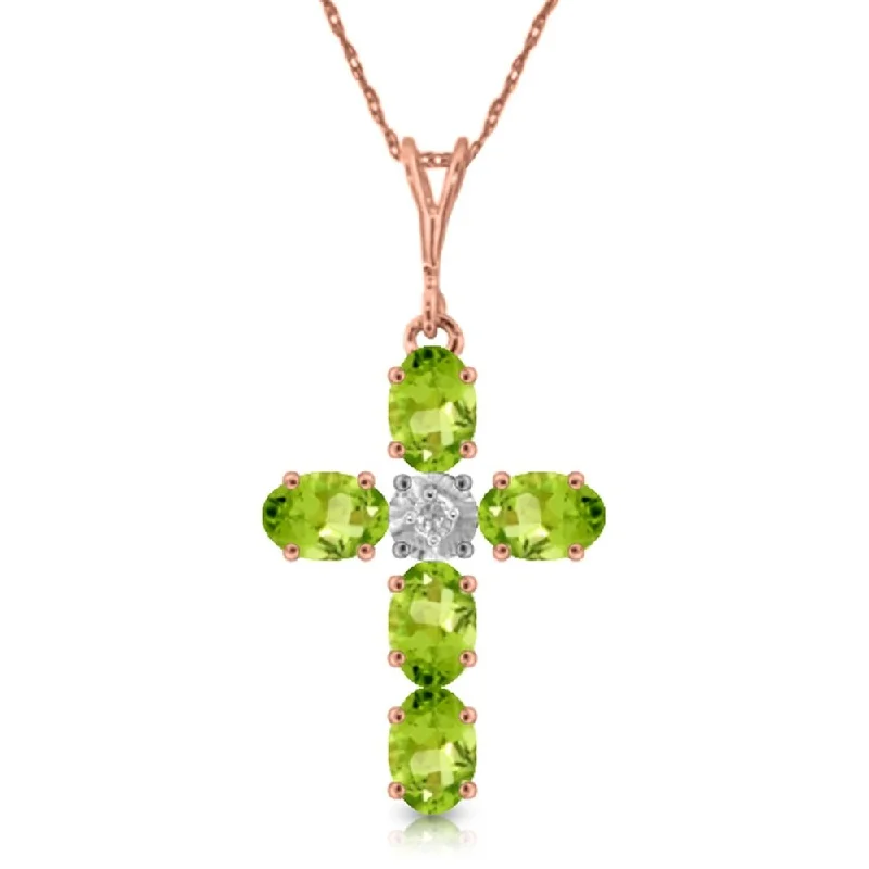 boho style pendant necklace for women -1.88 Carat 14K Rose Gold Cross Necklace Natural Diamond Peridot