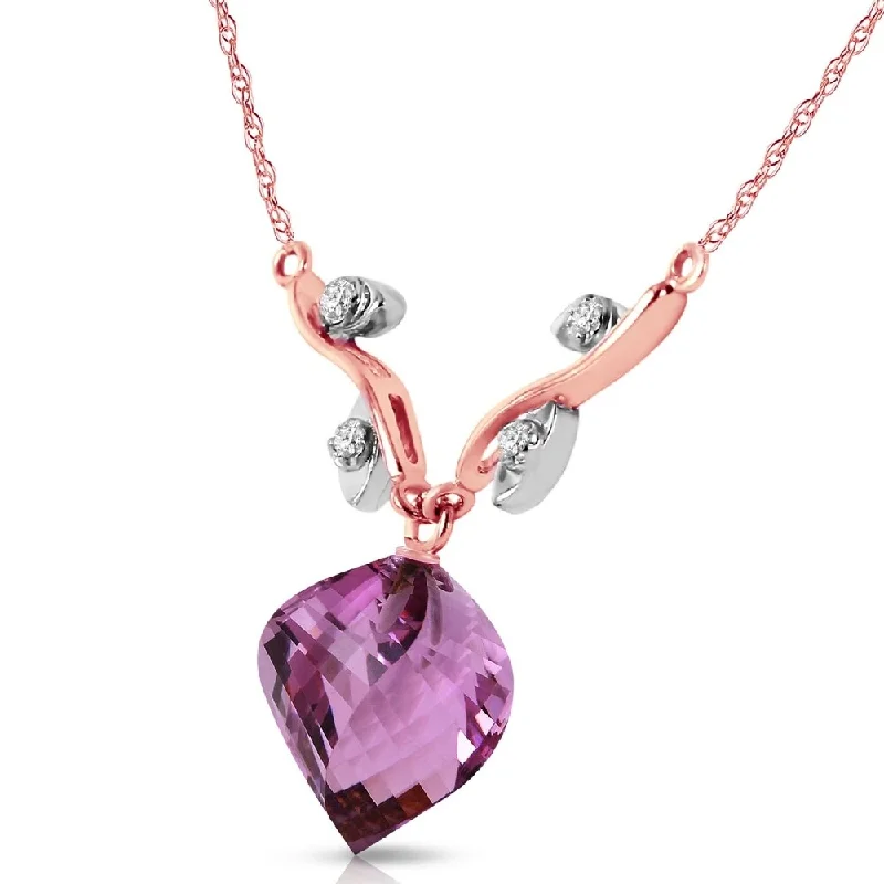 stylish chain necklace for men -10.77 CTW 14K Solid Rose Gold Necklace Diamond Twisted Briolette Amethyst