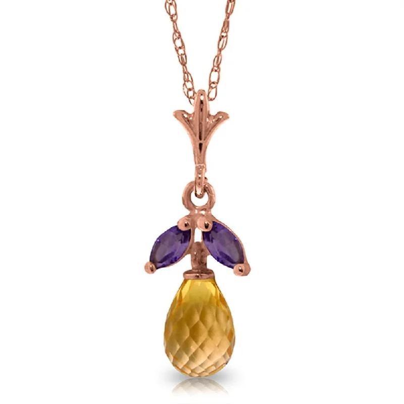 vintage heart pendant necklace for women -14K Rose Gold Necklace w/ Citrine & Amethyst