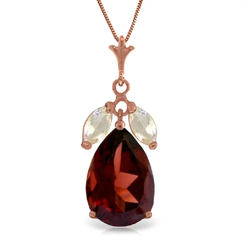 geometric pendant necklace for women -14K Rose Gold Necklace w/ Garnet & Rose Topaz