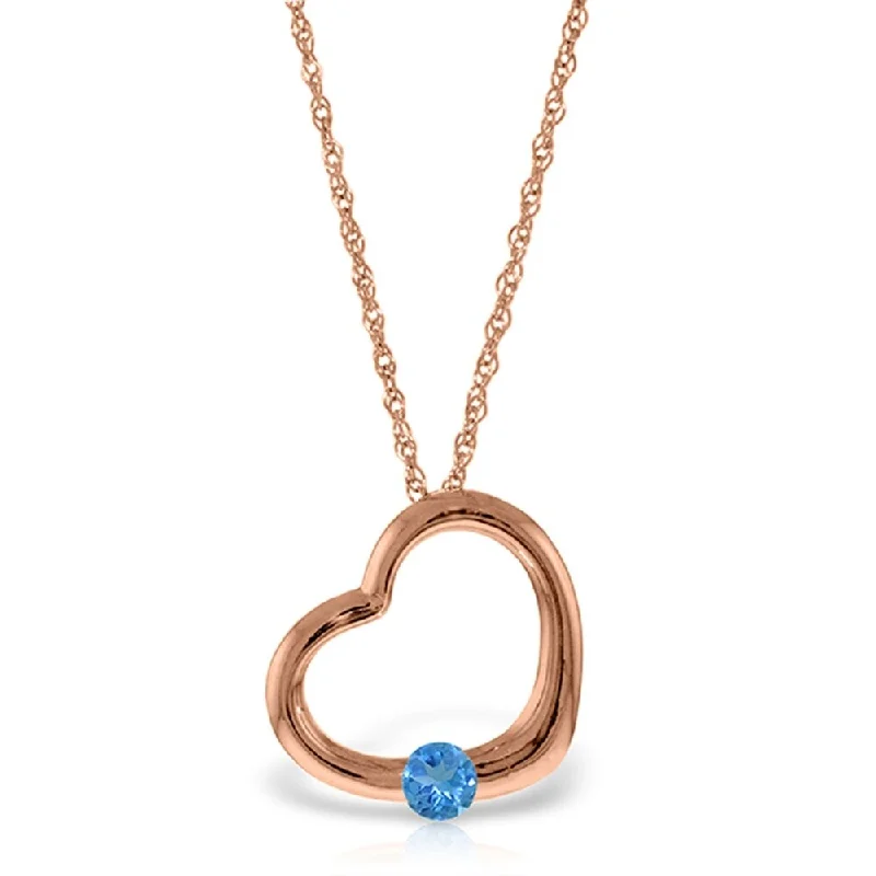 silver gemstone pendant necklace for women -14K Solid Rose Gold Heart Necklace with Natural Blue Topaz