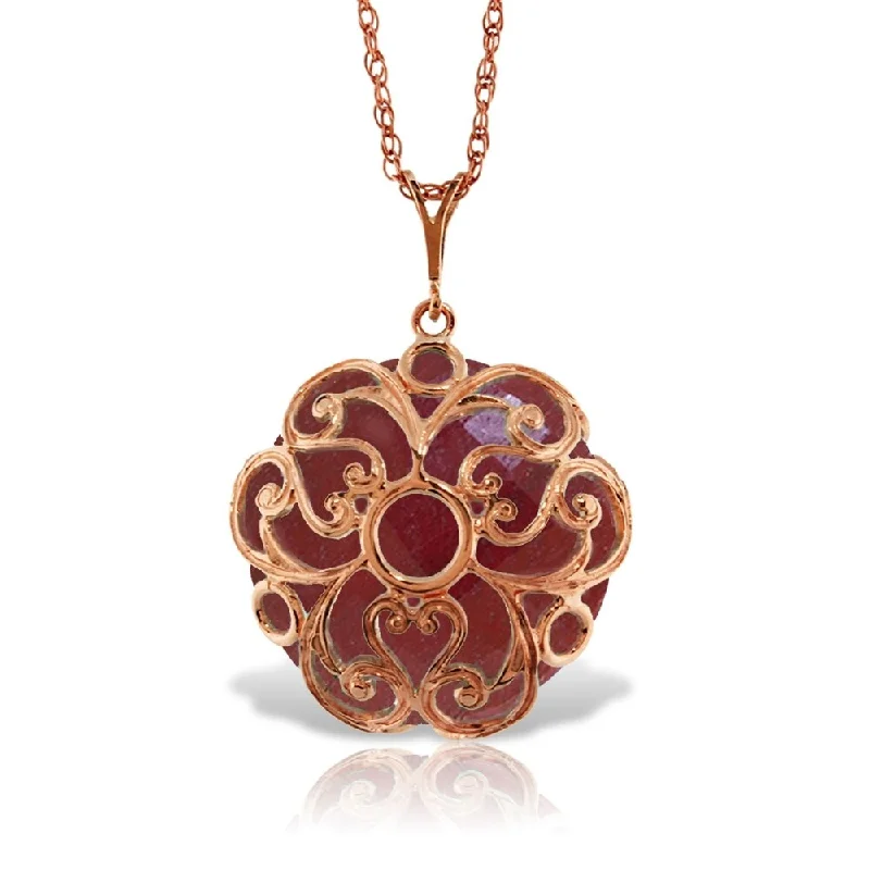 crystal pendant necklace for layering -14K Solid Rose Gold Necklace with Checkerboard Cut Round Dyed Ruby