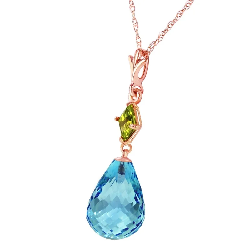 engraved photo locket necklace for women -14K Solid Rose Gold Necklace with Peridot & Blue Topaz