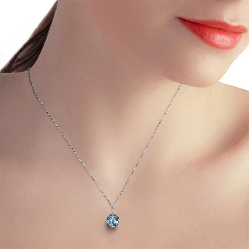 gold pendant necklace for women -14K Solid White Gold Necklace with Natural Blue Topaz