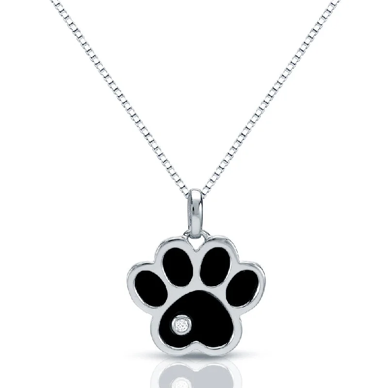 minimalist name necklace for women -14k White Gold Black Onyx and Diamond Accent Dog Paw Necklace