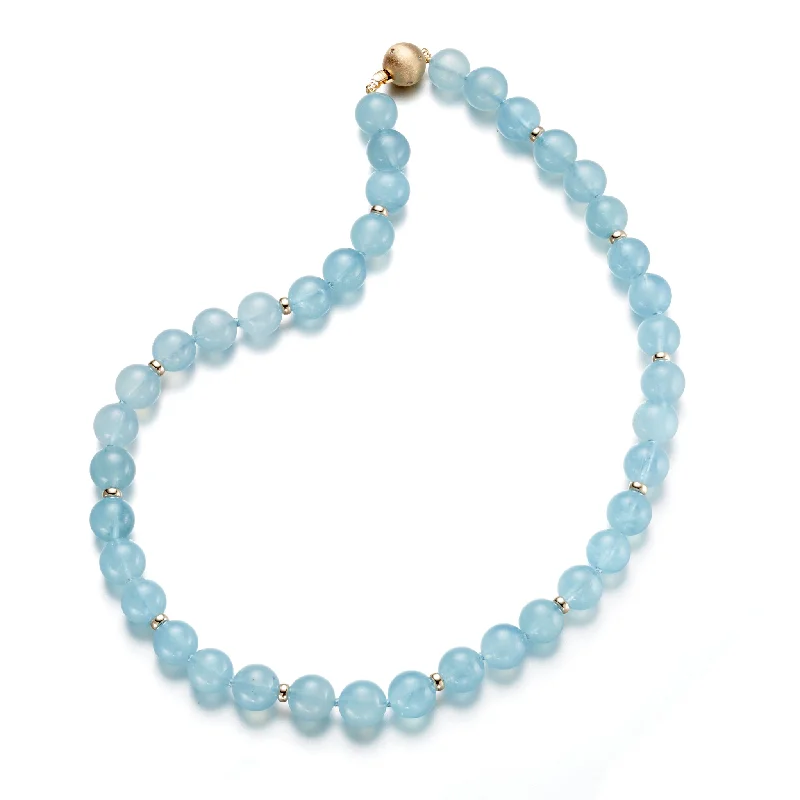 unique design pendant necklace for women -Aquamarine & Gold Bead Necklace