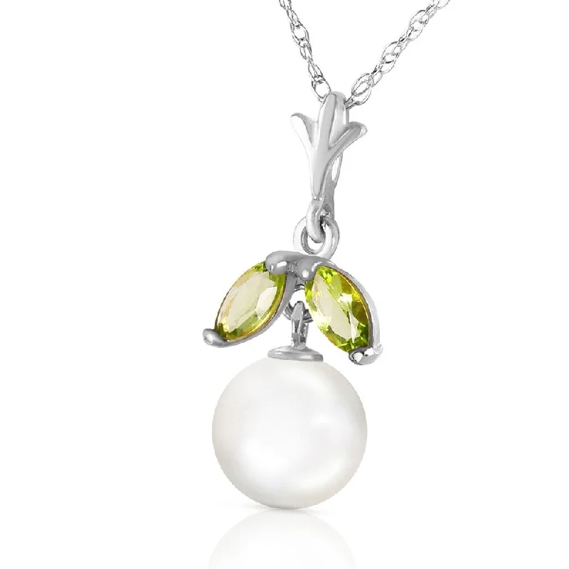 custom photo pendant necklace for women -2.2 Carat 14K Solid White Gold Necklace Natural pearl Peridot