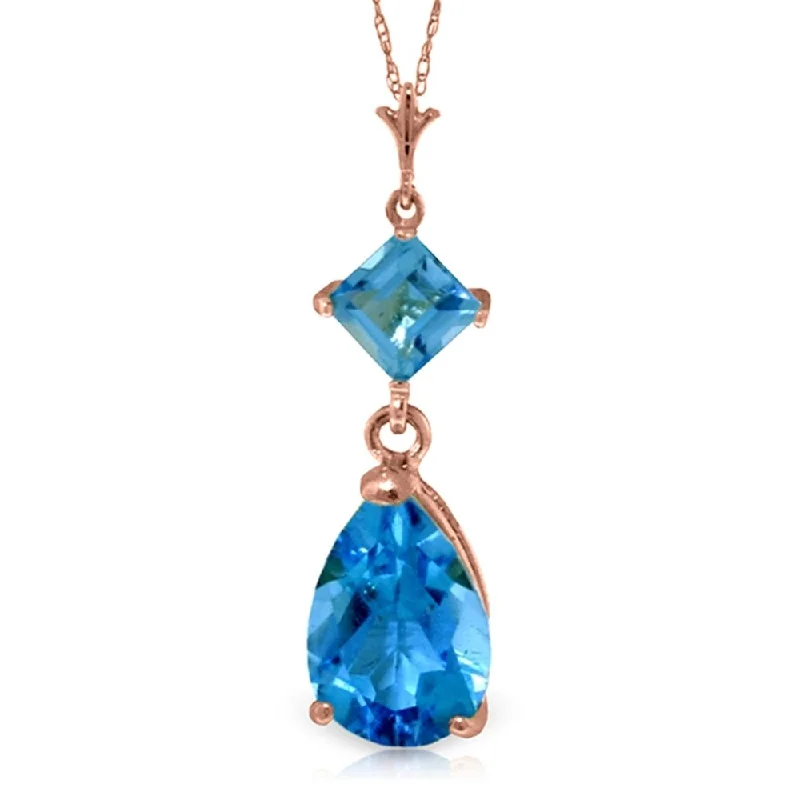 geometric pendant necklace for women -2 Carat 14K Rose Gold Laughter Blue Topaz Necklace