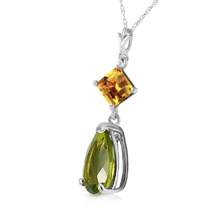 colorful gemstone necklace for women -2 Carat 14K Solid White Gold Necklace Natural Citrine Peridot