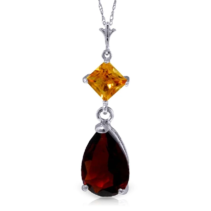 luxury gold pendant necklace for women -2 Carat 14K White Gold Necklace Citrine Garnet