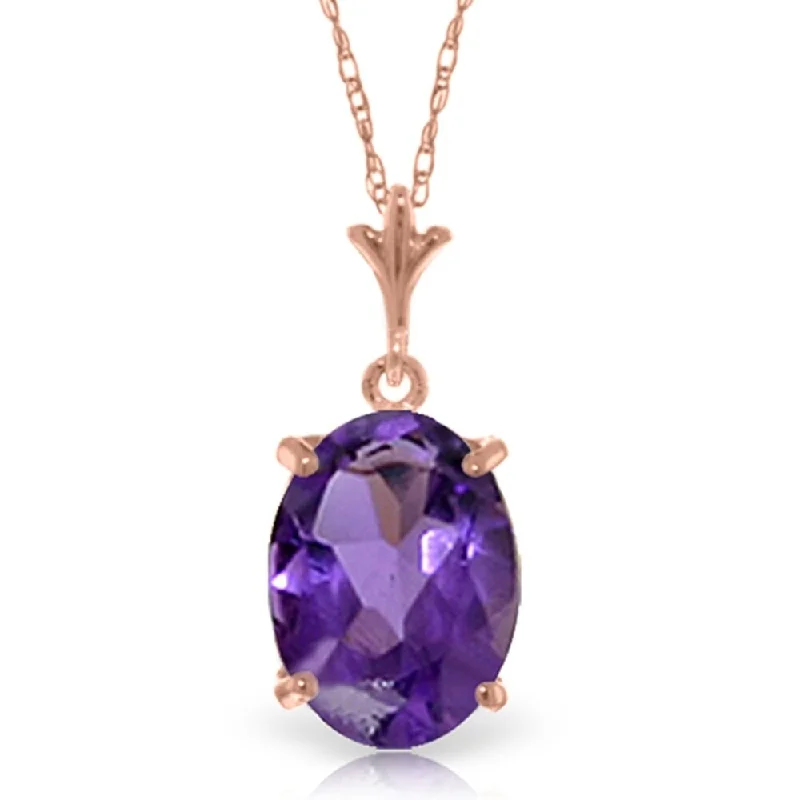 silver teardrop necklace for women -3.12 Carat 14K Rose Gold Solo Oval Amethyst Necklace