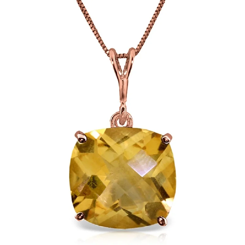 double name necklace for couples -3.6 Carat 14K Rose Gold Necklace Natural Checkerboard Cut Citrine