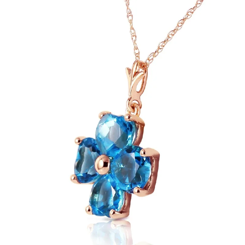 silver bar necklace for layering -3.8 Carat 14K Solid Rose Gold Heart Cluster Blue Topaz Necklace