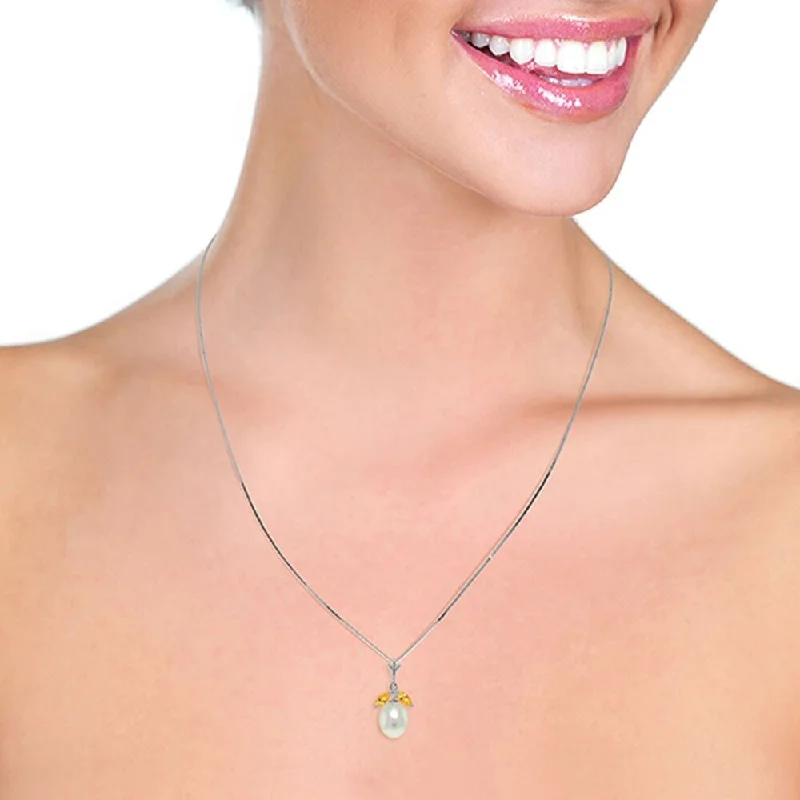 black diamond pendant necklace for women -4.5 Carat 14K Solid White Gold Necklace Natural Pearl Citrine