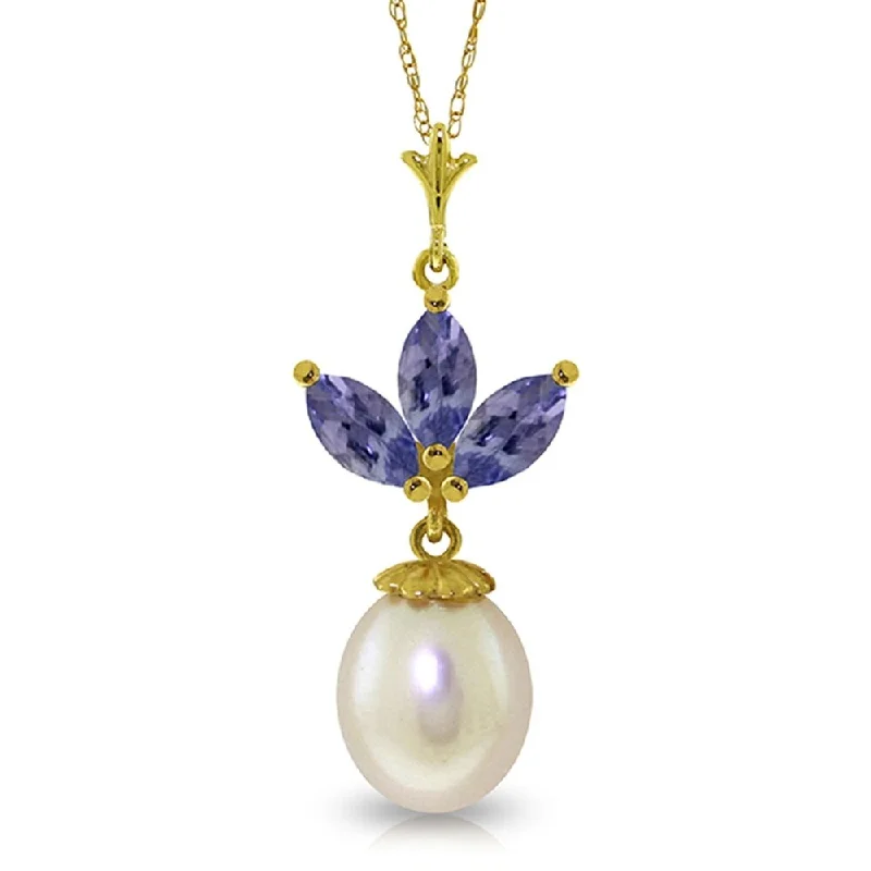 zodiac charm necklace for women -4.75 Carat 14K Solid Gold Necklace pearl Tanzanite