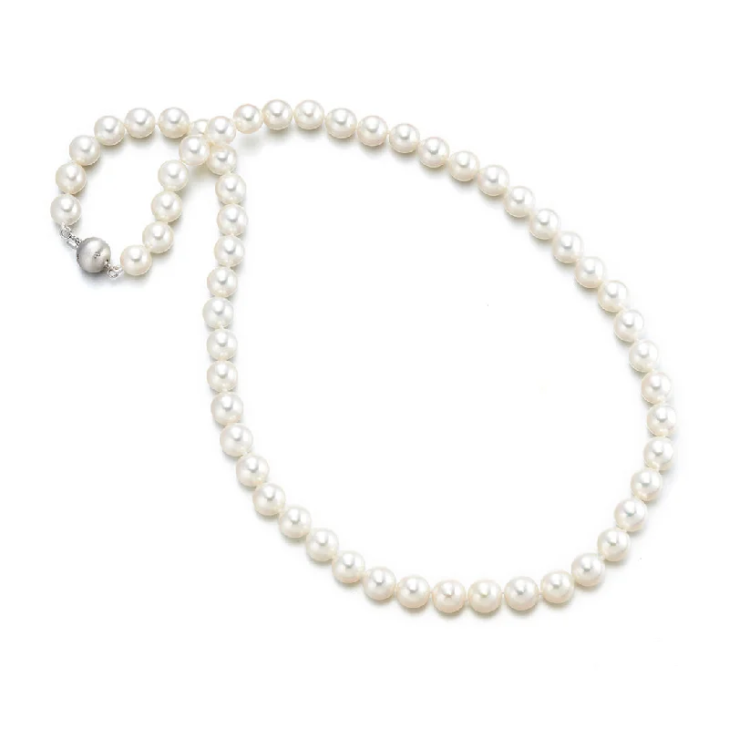 diamond heart pendant necklace for women -7mm White Akoya Pearl Necklace