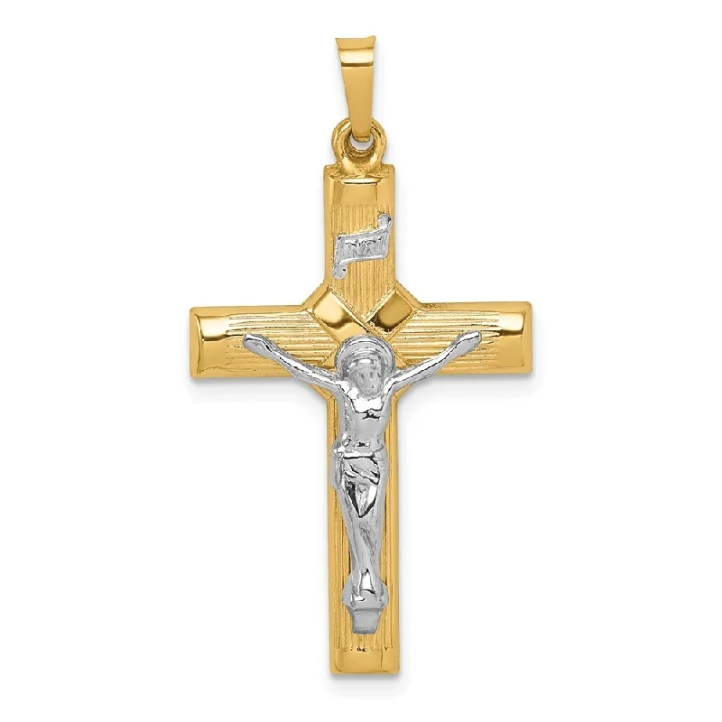 boho style pendant necklace for women -Diamond2Deal 14K Two-Tone Gold Hollow Polished Center X Crucifix Pendant (L- 1.38 Inch, W- 0.75 Inch)