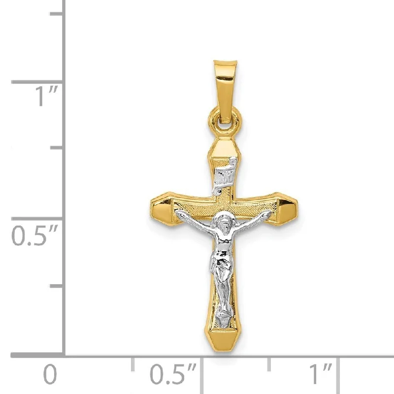 minimalist silver necklace for women -Diamond2Deal 14K Two-Tone INRI Hollow Crucifix Pendant (L- 29 mm, W- 14 mm)