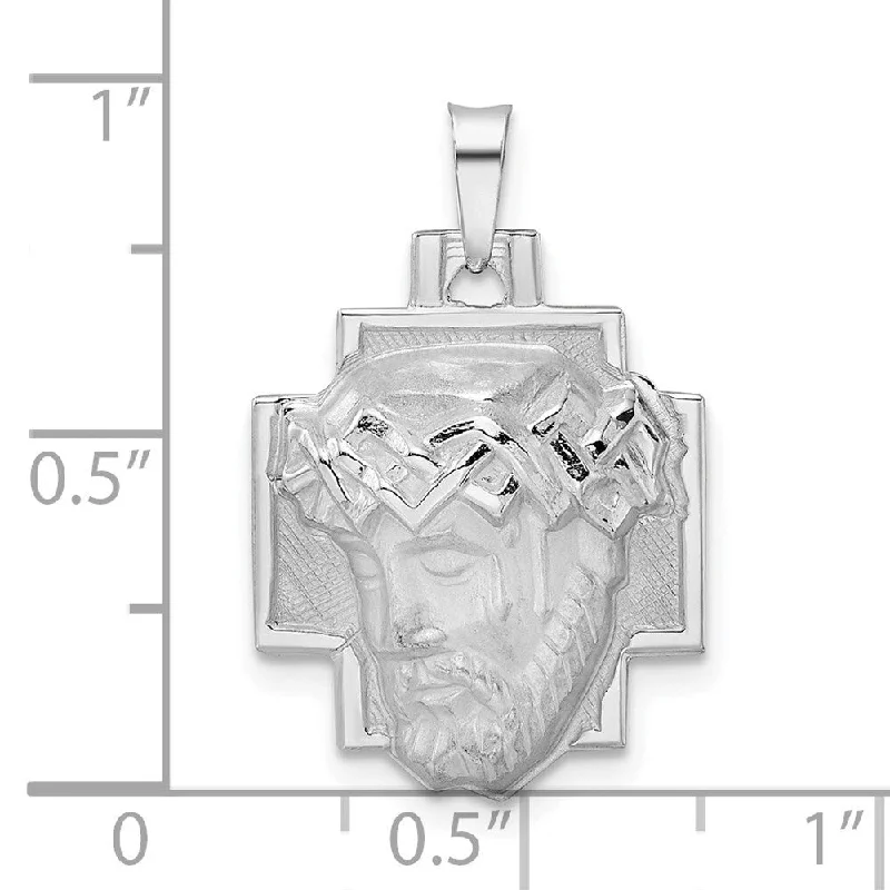 silver infinity necklace for men -Diamond2Deal 14K White Gold and Satin Solid Jesus Head Pendant, (W-16.47mm)