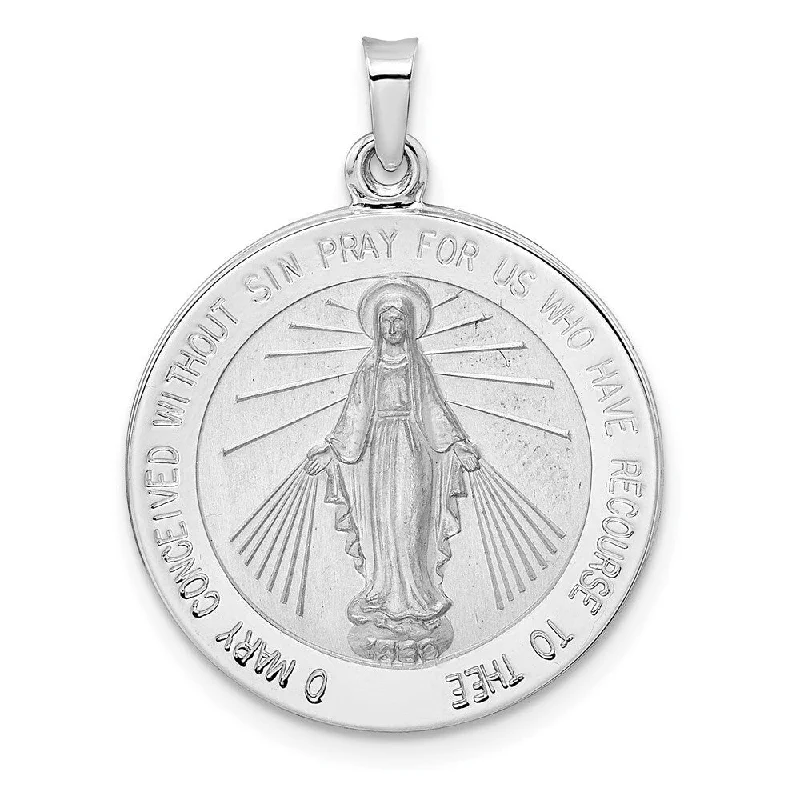 unique charm necklace for women -Diamond2Deal 14K White Gold Miraculous Solid Medal Pendant (L-28.8mm, W-21.9mm)