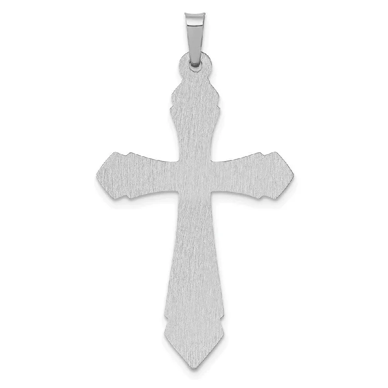 silver anchor necklace for men -Diamond2Deal 14K White Gold Polished and Satin Cross Pendant (L- 40.23 mm, W- 21.64 mm)