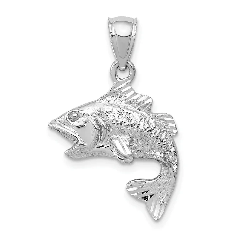 heart-shaped pendant necklace for women -Diamond2Deal 14K White Gold Polished Textured Bass Pendant