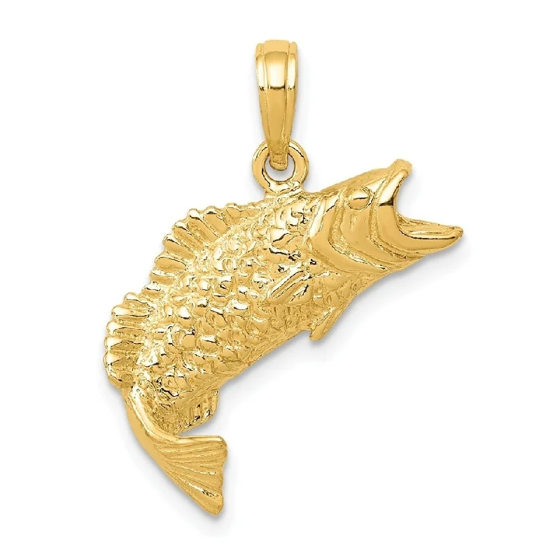 vintage heart pendant necklace for women -Diamond2Deal 14K Yellow Gold And Bass Fish Pendant