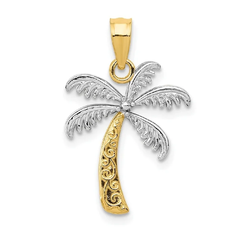 silver bar necklace for layering -Diamond2Deal 14K Yellow Gold and Rhodium Plated Palm Tree Pendant (L- 18 mm, W- 14 mm)