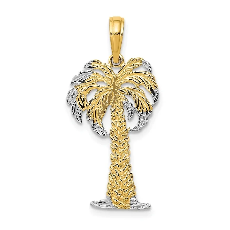 fashion statement necklace for women -Diamond2Deal 14K Yellow Gold and Rhodium Plated Textured Palm Tree Pendant (L- 23 mm, W- 14 mm)