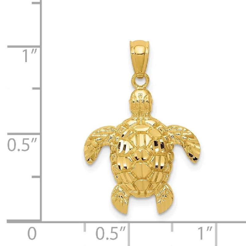 personalized zodiac necklace for men -Diamond2Deal 14K Yellow Gold Diamond-cut Polished Sea Turtle Pendant (L- 25 mm, W- 17 mm)